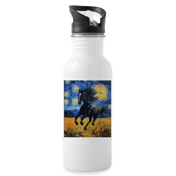 Cheval Chevaux Cavalier Style Van Gogh Nuit étoilée - Gourde avec paille intégrée - blanc - Droite