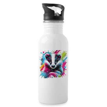 Neon Dachs Splash Kunst - Trinkflasche mit integriertem Trinkhalm - Weiß - Rechts