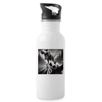 Badger meets Dino on gloomy country road - Water bottle with straw - white - Right