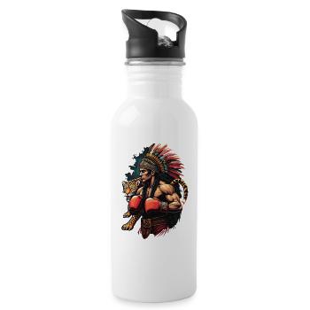 Indigenous WarriorWith Jaguar - Water bottle with straw - white - Right