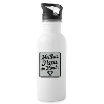 Der beste Vater der Welt - Vatertag - Geschenk - Trinkflasche mit integriertem Trinkhalm - Weiß - Rechts