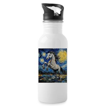 Cheval Chevaux Cavalier Style Van Gogh Nuit étoilée - Gourde avec paille intégrée - blanc - Droite