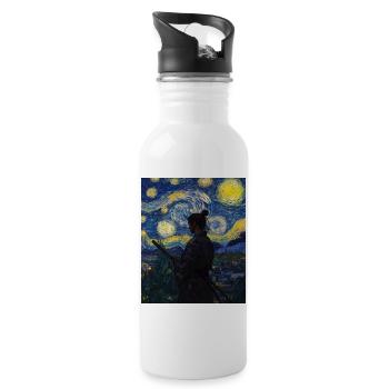 Samurai Japan Van Gogh Style Starry Night - Trinkflasche mit integriertem Trinkhalm - Weiß - Rechts