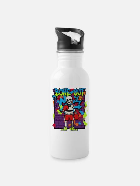 Bone Out Skelett Boxer Graffiti Streetwear 90er - Trinkflasche mit integriertem Trinkhalm - Weiß