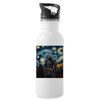 Samurai Japan Van Gogh Style Starry Night - Trinkflasche mit integriertem Trinkhalm - Weiß - Rechts