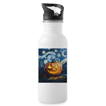 Kürbis Halloween Van Gogh Style Starry Night - Trinkflasche mit integriertem Trinkhalm - Weiß - Rechts