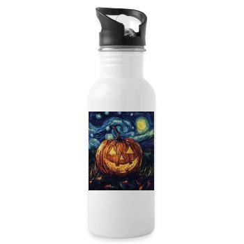 Kürbis Halloween Van Gogh Style Starry Night - Trinkflasche mit integriertem Trinkhalm - Weiß - Rechts