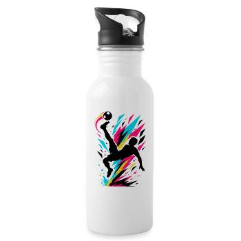 Neon Fussball Spieler mit Ball - Trinkflasche mit integriertem Trinkhalm - Weiß - Rechts