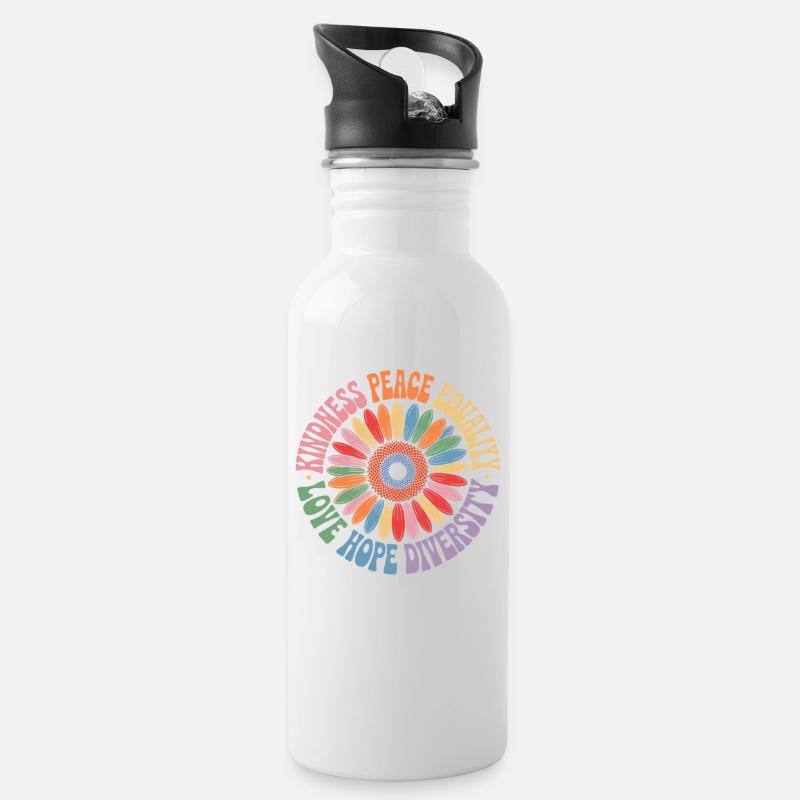 Sonnenblume Frieden Liebe Hoffnung Diversität - Trinkflasche mit integriertem Trinkhalm - Weiß