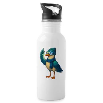Coole Wintermöwe mit Skibrille & Mütze - Trinkflasche mit integriertem Trinkhalm - Weiß - Rechts