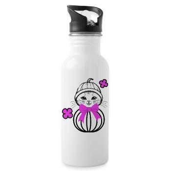 funny cat Halloween - Water bottle with straw - white - Right
