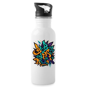 Street Graffiti Farbexplosion - Trinkflasche mit integriertem Trinkhalm - Weiß - Rechts