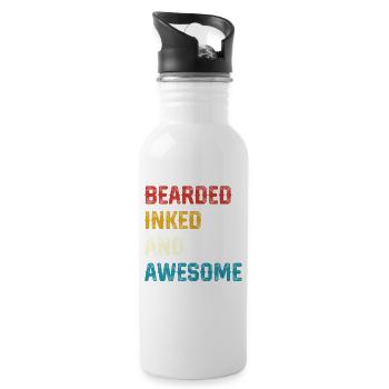 Bearded Inked and Awesome - Water bottle with straw - white - Right