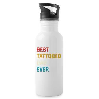 Bester tätowierter Vater Ever - Trinkflasche mit integriertem Trinkhalm - Weiß - Rechts
