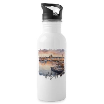 Helsinki Watercolor, Helsinki Finland - Water bottle with straw - white - Right