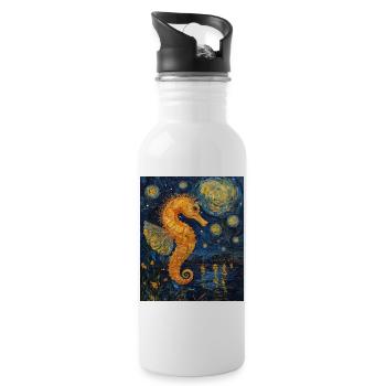 Seahorse Van Gogh Style Starry Night - Water bottle with straw - white - Right