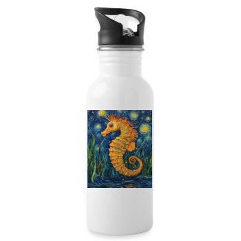 Seahorse Van Gogh Style Starry Night - Water bottle with straw - white - Right