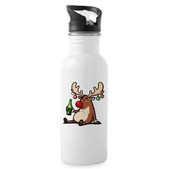 Lustiges Rentier mit Bier Weihnachts Party Design - Trinkflasche mit integriertem Trinkhalm - Weiß - Rechts
