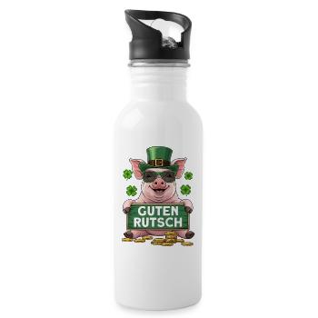 Guten Rutsch - Trinkflasche mit integriertem Trinkhalm - Weiß - Rechts