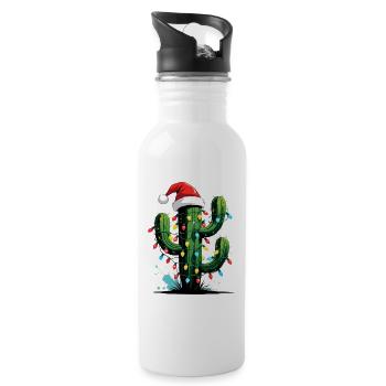 Cactus Christmas with lights - Water bottle with straw - white - Right