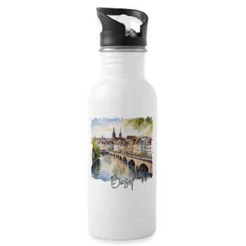 Basel Aquarell, Basel Schweiz - Trinkflasche mit integriertem Trinkhalm - Weiß - Rechts