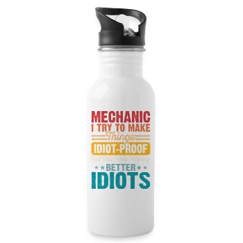 Mechanic Mechatronics Technician Handyman Gift - Water bottle with straw - white - Right