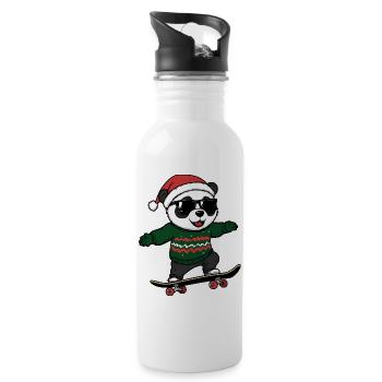 Panda Christmas Funny - Water bottle with straw - white - Right