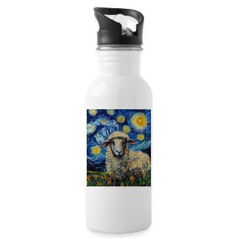 Sheep Van Gogh Style Starry Night - Water bottle with straw - white - Right