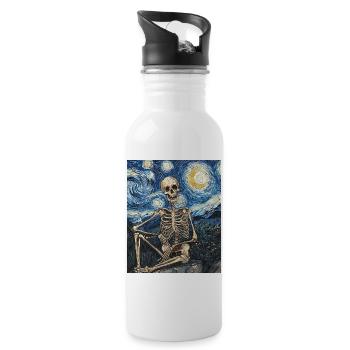 Skelett Halloween Van Gogh Style Starry Night - Trinkflasche mit integriertem Trinkhalm - Weiß - Rechts