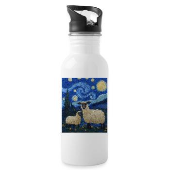 Schaf Van Gogh Style Starry Night - Trinkflasche mit integriertem Trinkhalm - Weiß - Rechts