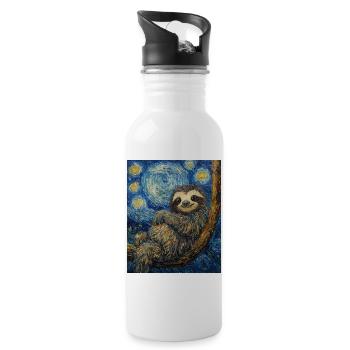 Sloth Van Gogh Style Starry Night - Water bottle with straw - white - Right