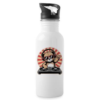 DJ Bär with headphones - Water bottle with straw - white - Right