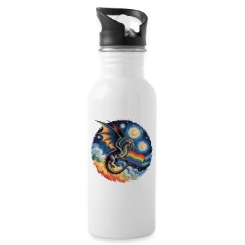 Pridelike Drache mit Regenbogenflagge - Trinkflasche mit integriertem Trinkhalm - Weiß - Rechts
