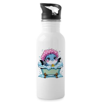Fish in Pink Bathtub - Water bottle with straw - white - Right