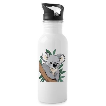 Koala am Ast Cartoon - Trinkflasche mit integriertem Trinkhalm - Weiß - Rechts