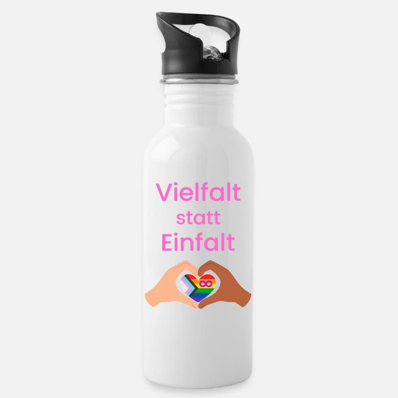 Vielfalt statt Einfalt - Trinkflasche mit integriertem Trinkhalm - Weiß
