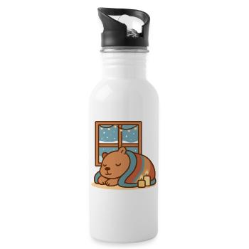 Capybara kuschelt sich im Winter ein - Trinkflasche mit integriertem Trinkhalm - Weiß - Rechts