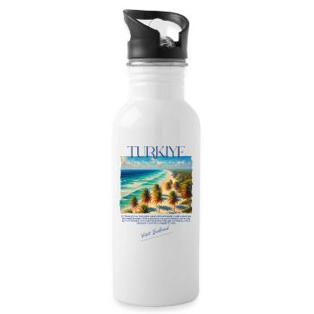 Turkey Bodrum Beach Holiday Design – Visit Bodrum - Water bottle with straw - white - Right