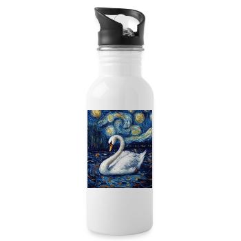 Swan Bird Van Gogh Style - Water bottle with straw - white - Right