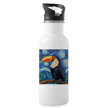 Toucan Bird Van Gogh Style - Water bottle with straw - white - Right