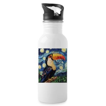 Toucan Bird Van Gogh Style - Water bottle with straw - white - Right