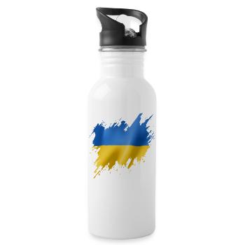 Flagge der Ukraine, zerrissener Stil - Trinkflasche mit integriertem Trinkhalm - Weiß - Rechts
