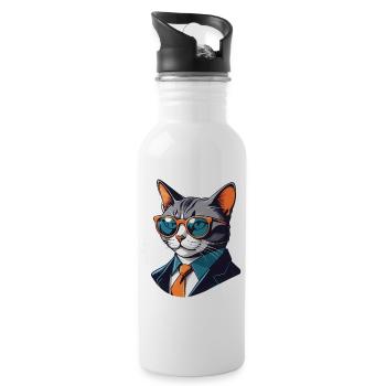 Business cat with sunglasses in a suit - Water bottle with straw - white - Right
