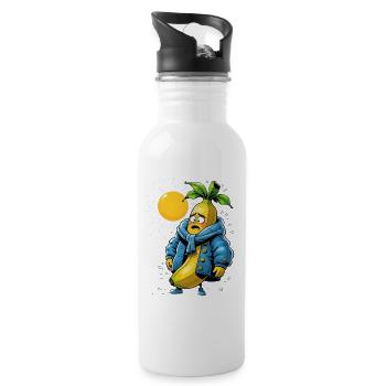 Banane in Winterjacke in der heissen Sonne - Trinkflasche mit integriertem Trinkhalm - Weiß - Rechts