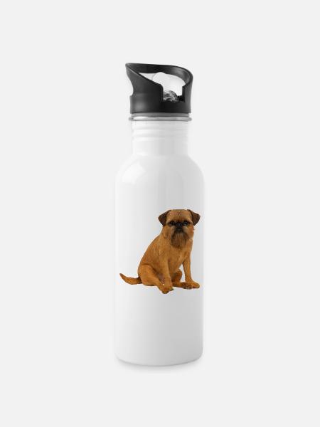 Belgische Zwerggriffon Brüsseler Griffon - Trinkflasche mit integriertem Trinkhalm - Weiß