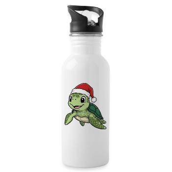 Schildkröte mit Weihnachtsmütze - Trinkflasche mit integriertem Trinkhalm - Weiß - Rechts