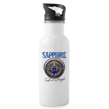 Geburtsstein September Saphir - Trinkflasche mit integriertem Trinkhalm - Weiß - Rechts