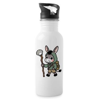 Esel im Outfit eines Pilgerwanderers nach Compostela - Trinkflasche mit integriertem Trinkhalm - Weiß - Rechts