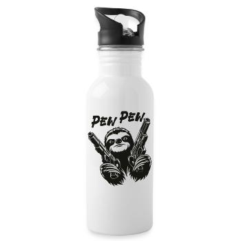 Pew Pew Sloth Faultier - Trinkflasche mit integriertem Trinkhalm - Weiß - Rechts