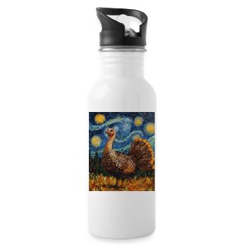 Turkey Bird Van Gogh Style - Water bottle with straw - white - Right
